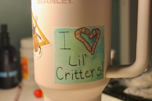 I <3 Critters worm square vinyl sticker