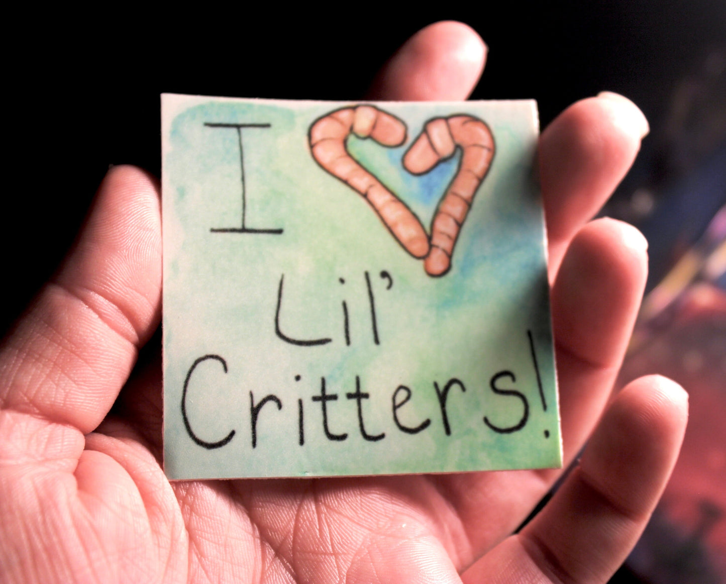 I <3 Critters worm square vinyl sticker